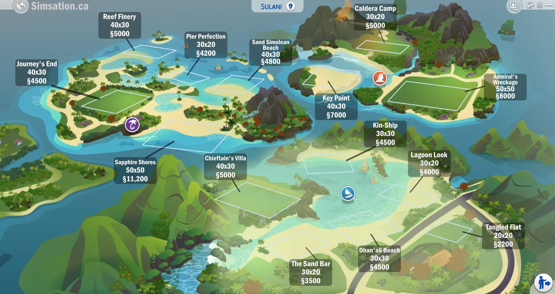 Labelled map of Sulani showing bulldozed lots